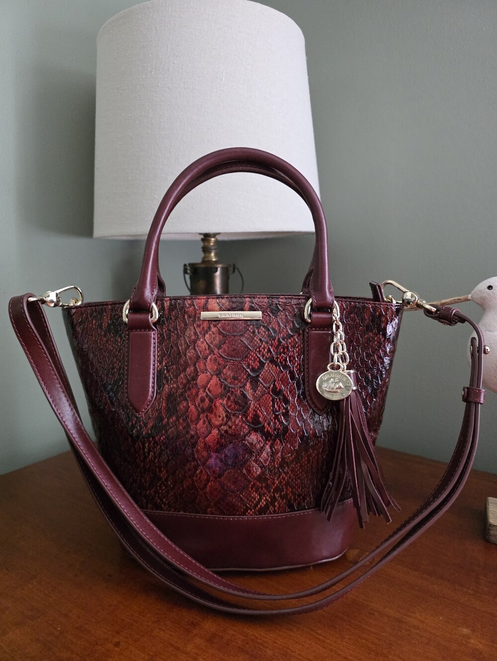Brahmin Small Bowie Cranberry Valerian Leather Satchel Crossbody Bag